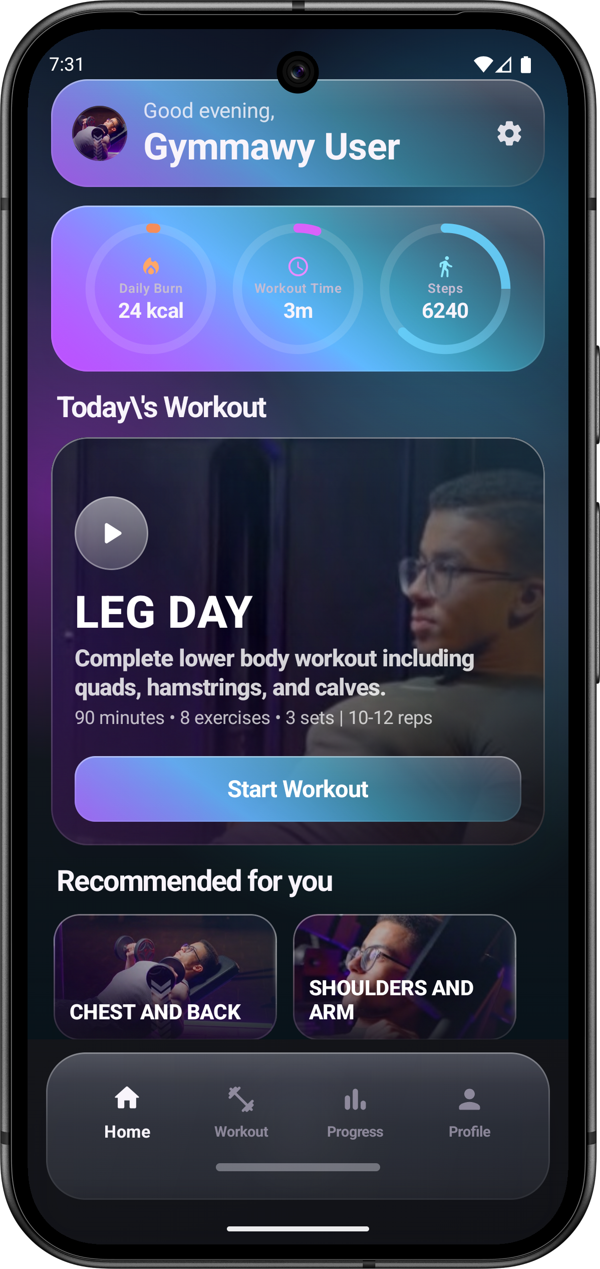 Gymmawy Pro Home tab screenshot